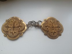 Old copper mantle buckle. Pluviale, priest's cloak with a saved buckle, beautiful metal work, with a Greek cross
