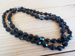 Old black faceted glass bead necklace