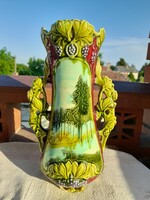 Art Nouveau majolica vase, damaged
