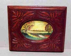 Miniature painting, oil, in a beautifully carved hardwood frame