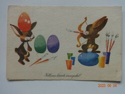 Régi grafikus húsvéti üdvözlő képeslap - Szilas Győző rajz