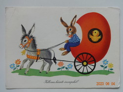 Régi grafikus húsvéti képeslap - Boór Vera rajz