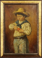 Unknown painter - boy peeling an orange