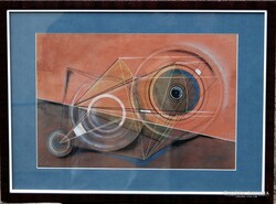 Kortárs művész: Körök és húrok - geometrikus absztrakt festmény, keretezve