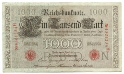 1000 márka 1910 7 jegyű piros sorszám Németország 1.