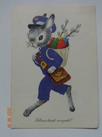 Régi grafikus húsvéti üdvözlő képeslap - Kecskeméty Károly rajz