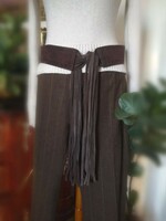 Leather belt, 38 chocolate brown, suede leather fringe