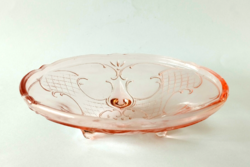 Beautiful old Czech pink footed, thick glass bowl, offering