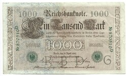1000 márka 1910 6 jegyű zöld sorszám!!! Németország Ritka