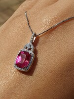 Wonderful! Pink zirconia jewelry set in marked 925 sterling silver, ring and necklace