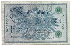 100 márka 1908 zöld sorszám Németország 1.