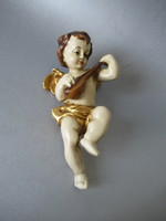 Old carved wooden musical putto (20 cm)