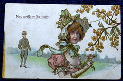 Antique romantic graphic greeting card damaged!