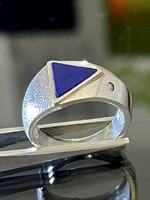 Art-deco style silver ring with lapis lazuli stone