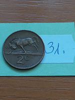 South Africa 2 cents 1977 bronze, wildebeest 31.