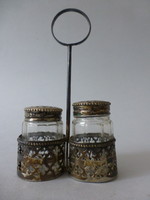 Antique silver-plated spice holders. Salt and pepper shaker