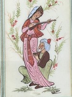 Indian Dancing Girl Musician Man Signed Miniature Painting