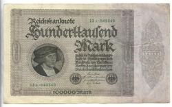 100000 márka 1923 magáncéges nyomtatás 6 jegyű sorszám Németország 1.