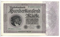 100000 Mark 1923 imperial printing 8-digit serial number aunc unfolded Germany 1.