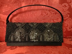 Flawless black beaded sequin theater bag reticule