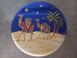 Thousand Nights style camel, palm tree metal box cookie box