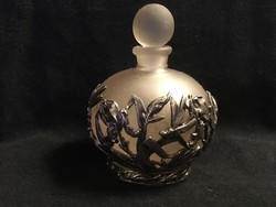 Acid-etched French? Perfume bottle with silver-plated metal fittings!!! 6.5 X 8 cm !! Flawless!!