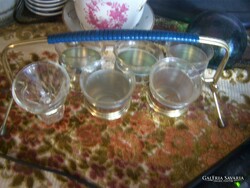 Retro drink set 1 glass refilled on a gold metal stand short drink glasses with insert 27 x 1