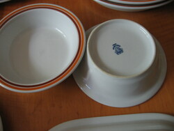 Retro Alföldi porcelán tálka, tányér barna-sárga csíkos