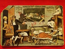 1917. Herkulesfürdő cartoon, humorous, Temesvár postcard, color drawing, good condition according to the pictures
