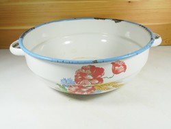 Old retro floral enameled 2-handled bowl vajling salad bowl - 24 cm diameter Budafok