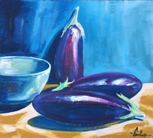 Still life with eggplants - oil painting