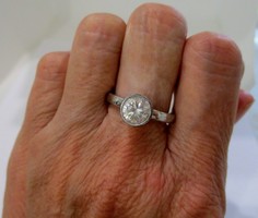 Wonderful old silver button ring with white stone