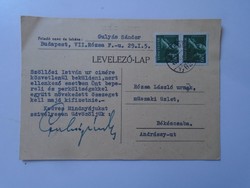 ZA274.141 Levelezőlap - 1948 - Gulyás Sándor -Bp. - Rózsa László, műszaki üzlet  Békéscsaba