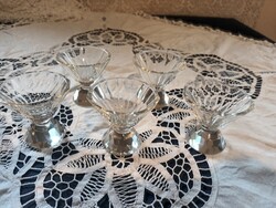 5 old art deco white transparent polished glass glasses for sale!