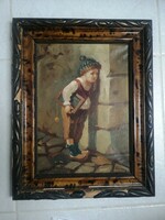 Pásztory Jenő: Palatáblás kisfiú, régi olaj festmény