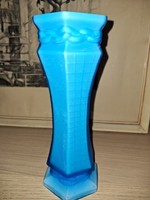 Acid-etched, two-layer blue vase