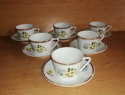 Retro Hollóházi porcelán sárga rózsás kávés csésze készlet 6 személyes (z-1)