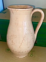 Large size, about 28 cm high, ceramic folk glazed jug, small defect