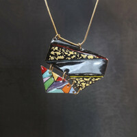 Modern geometric space-shaped fire enamel necklace (new, handmade)