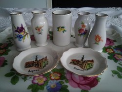 Hollóháza porcelain mini vases, together with two Aquincum trays from the 50s and 60s!