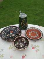 Old ceramic wall plate 3 pcs + 1 ceramic beer mug with aluminum lid for sale!