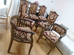 Antique upholstered spring chair with 2 armchairs in its original condition, a real rarity