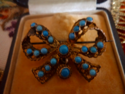 Antique gold-plated silver brooch with turquoise 5.6 gr