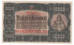 1923 10 000 korona 80 fillér EF.