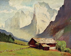 Austrian (Vienna) painter: alpine landscape, good quality oil painting