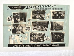 Nagyméretű eredeti retro, vintage Utasellátó reklám plakát 1957.