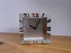 Beautiful tiffany & co atlas swiss table clock, brushed rhodium sqare