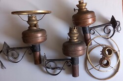 3 Antique marked bronze petroleum wall arm lamps negotiable