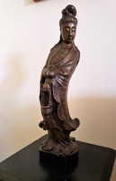 Antik Jelzett Kínai Guan yin Bronz Szobor Cca 18-19 sz Eleje