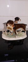 Hatalmas porcelán szobor vadászó kutya pár